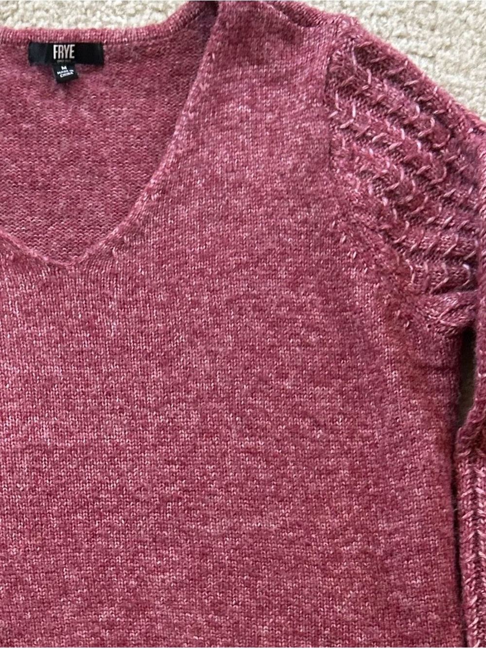 FRYE Women's V-Neck Rose-Mauve Knit Sweater